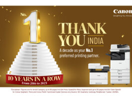 Canon India Marks a Milestone of 10 Consecutive Years with No.1 Market Share in the Overall Laser Copier Based MFP Segment